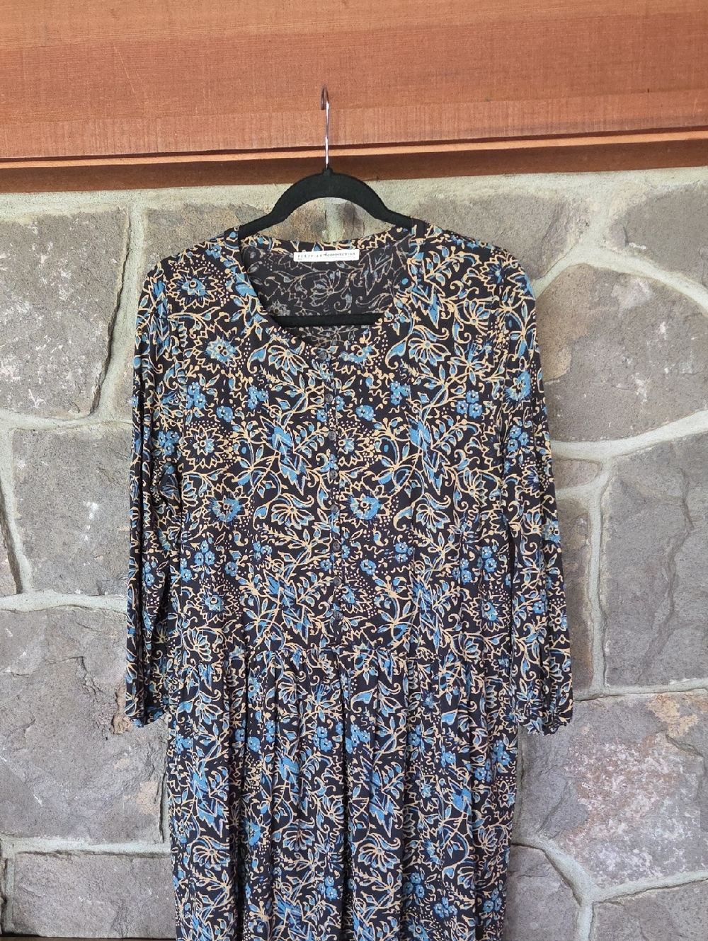 Peruvian Connection Black Maxi Dress with Blue Floral Print